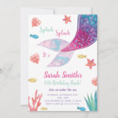  donkerroze zeemeermin staart verjaardag kaart (Voorkant)