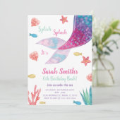  donkerroze zeemeermin staart verjaardag kaart (Staand voorkant)