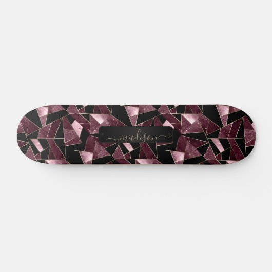 Donkerroze, zwart en gouden Abstract patroon Persoonlijk Skateboard (Horizontaal)