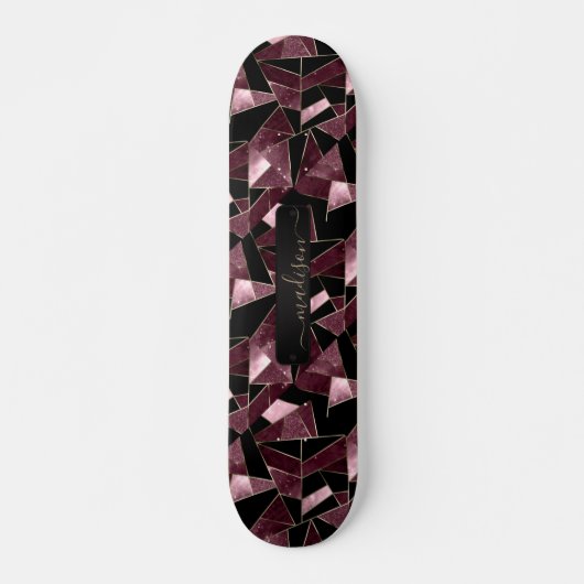 Donkerroze, zwart en gouden Abstract patroon Persoonlijk Skateboard (Voorkant)