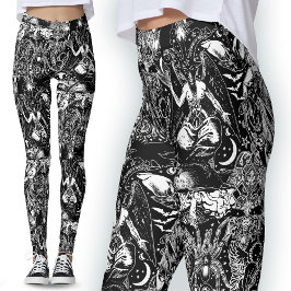 Donkerste Satanische Witte Zwarte Duivel Baphomet Leggings
