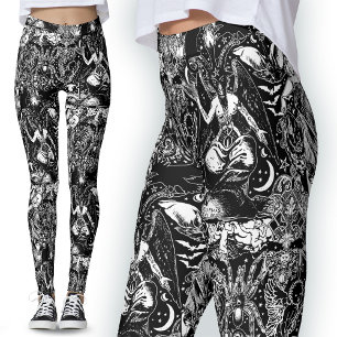 Donkerste Satanische Witte Zwarte Duivel Baphomet Leggings