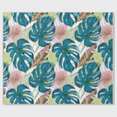 Donkerturquoise monstera, fijne perzik en geel cadeaupapier (Vlak)