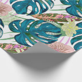 Donkerturquoise monstera, fijne perzik en geel cadeaupapier (Hoek)