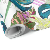 Donkerturquoise monstera, fijne perzik en geel cadeaupapier (Rol Hoek)
