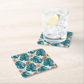 Donkerturquoise monstera, fijne perzik en geel kartonnen onderzetters (Insitu)