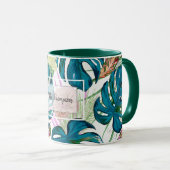 Donkerturquoise monstera, fijne perzik en geel mok (Voorkant rechts)