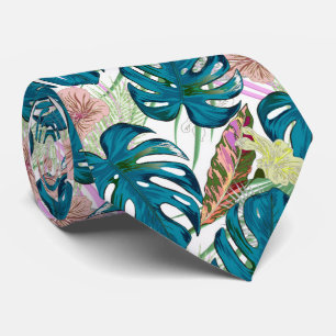 Donkerturquoise monstera, fijne perzik en geel stropdas