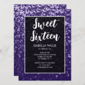 Donkerviolet paarse sparkle Sweet 16 elegant scrip Kaart (Voorkant / Achterkant)