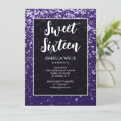 Donkerviolet paarse sparkle Sweet 16 elegant scrip Kaart (Staand voorkant)