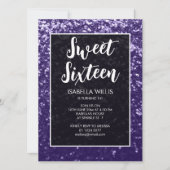Donkerviolet paarse sparkle Sweet 16 elegant scrip Kaart (Voorkant)