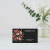 Donkerwit en Roze Rozen Skull Tattoo Artist Visitekaartje (Staand voorkant)