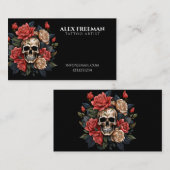 Donkerwit en Roze Rozen Skull Tattoo Artist Visitekaartje (Voorkant / Achterkant)