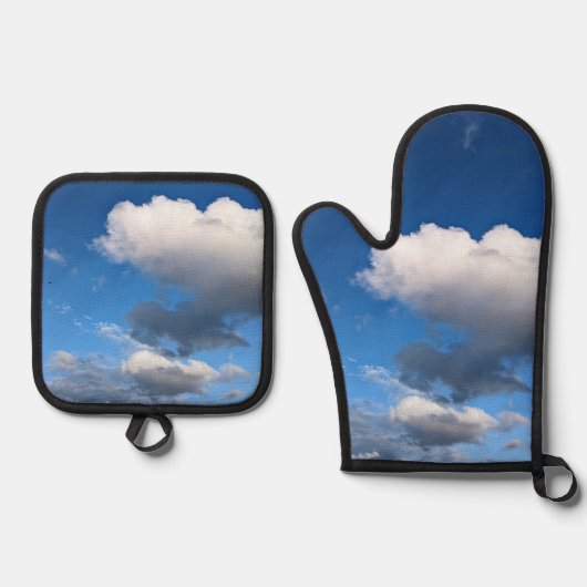 Donkerwitte wolken ovenwant & pannenlap set (Voorkant)