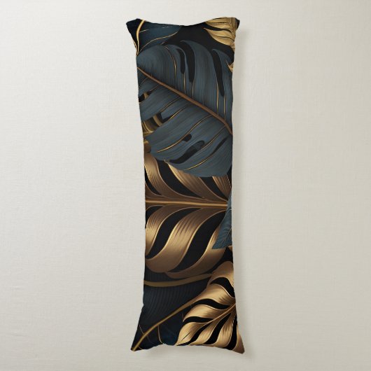 Donkerzwart en gouden bladeren Sierkussen Lichaamskussen (Voorkant Verticaal)