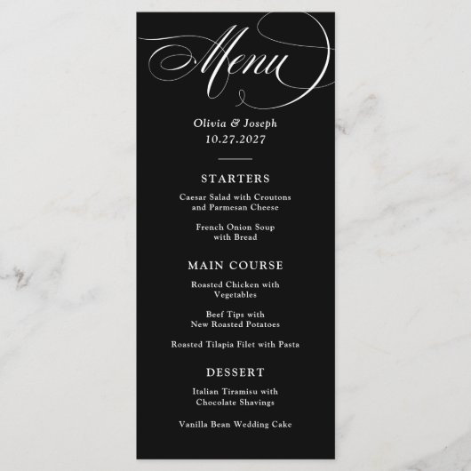 Donkerzwart | Klassieke Italiaanse elegantie bruil Menu (Voorkant)
