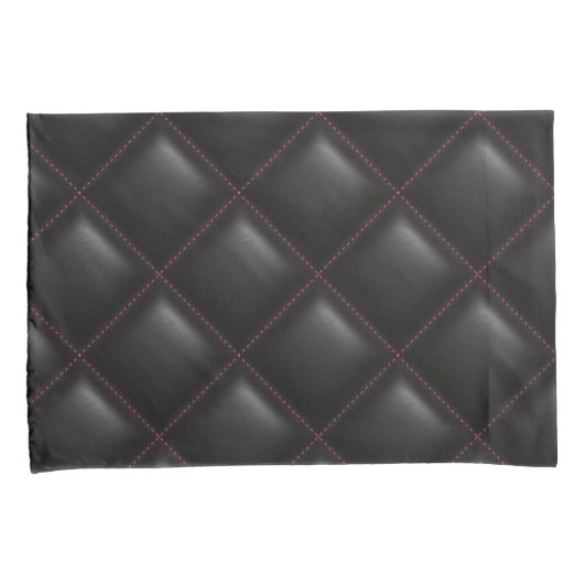 Donkerzwart leder gewatteerd geometrisch patroon kussensloop (Voorkant-Rechts)