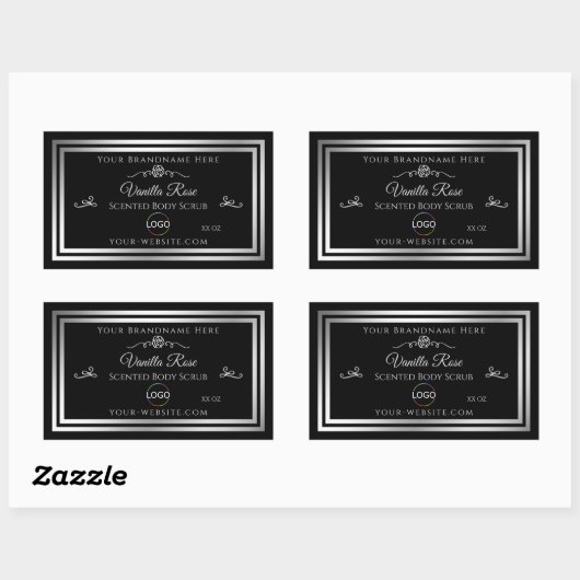 Donkerzwart Product Label Zilver Lijst met Logo (Vel)