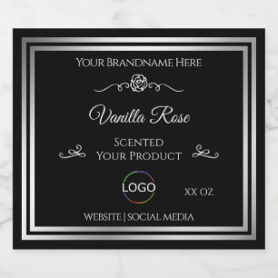 Donkerzwart Product Label Zilver Lijst met Logo Likeurfles Etiket