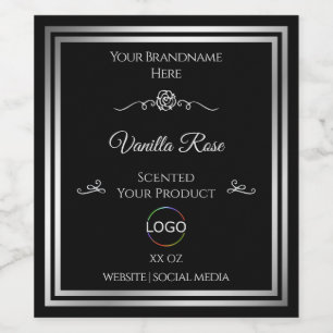 Donkerzwart Product Label Zilver Lijst met Logo Wijn Etiket