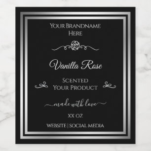 Donkerzwart Product Label Zilver Lijst  Roos Wijn Etiket