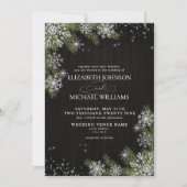 Donkerzwarte bijtende zilverwintergroene bruiloft kaart (Voorkant)