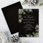 Donkerzwarte bijtende zilverwintergroene bruiloft kaart