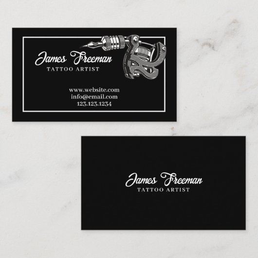 Donkerzwarte en witte Tattoo Visitekaartje (Voorkant / Achterkant)