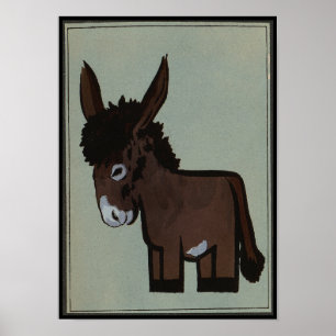 Donkey - Antiquarian, Colorful Book Illustration Poster