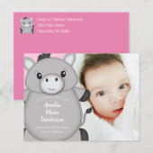 Donkey Baby aankondiging meisje roze Briefkaart (Voorkant / Achterkant)