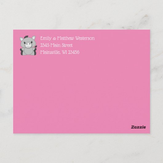 Donkey Baby aankondiging meisje roze Briefkaart (Achterkant)