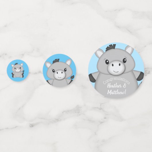 Donkey Baby shower Blue Confetti (Voorkanten)