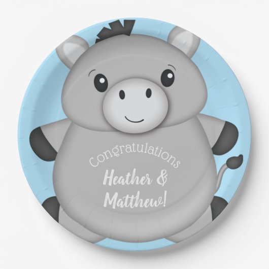 Donkey Baby shower Blue Papieren Bordje (Voorkant)