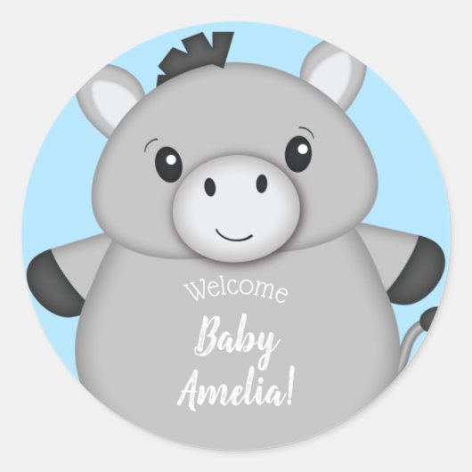 Donkey Baby shower Blue Ronde Sticker (Voorkant)