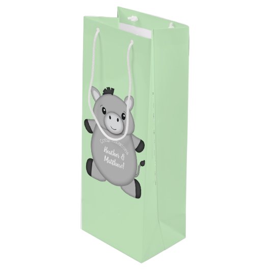 Donkey Baby shower Green Wijn Cadeautas (Voorkant Gekanteld)