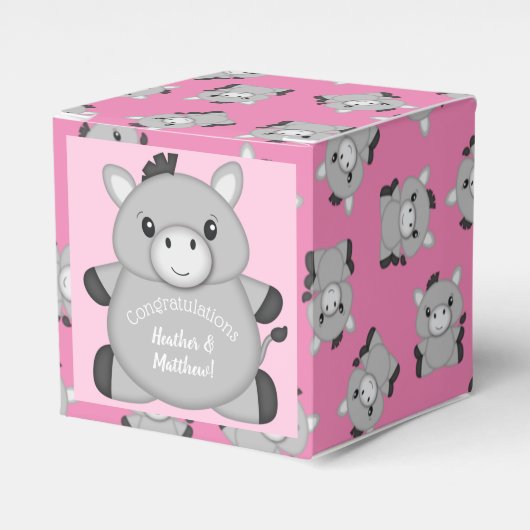 Donkey Baby shower Roze Bedankdoosjes (Voorkant Zijde)