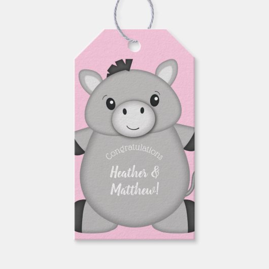 Donkey Baby shower Roze Cadeaulabel (Voorkant)