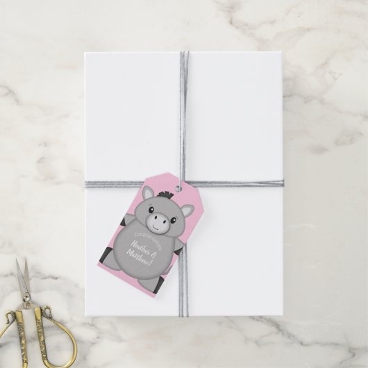 Donkey Baby shower Roze Cadeaulabel (Met Touw)