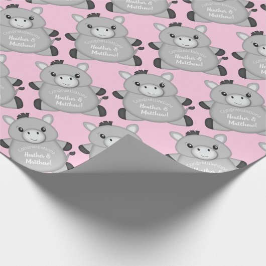 Donkey Baby shower Roze Cadeaupapier (Hoek)