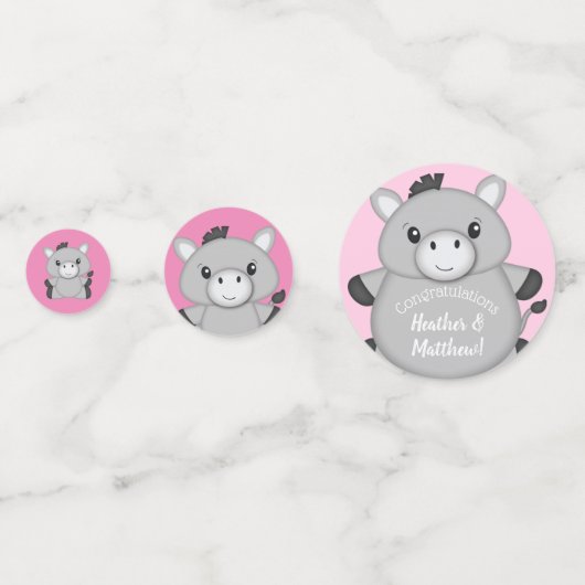 Donkey Baby shower Roze Confetti (Voorkanten)