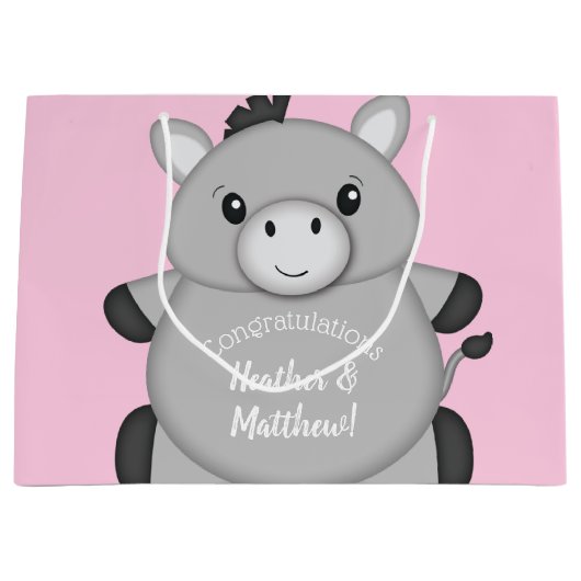 Donkey Baby shower Roze Groot Cadeauzakje (Voorkant)