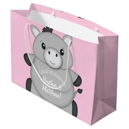 Donkey Baby shower Roze Groot Cadeauzakje (Achterkant Gekanteld)