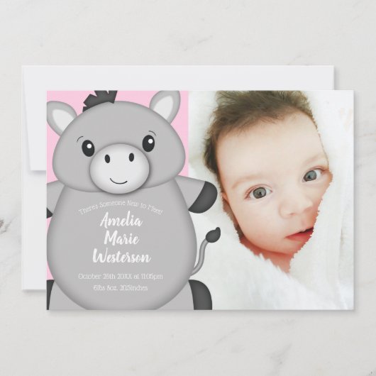 Donkey Baby shower Roze Kaart (Voorkant)