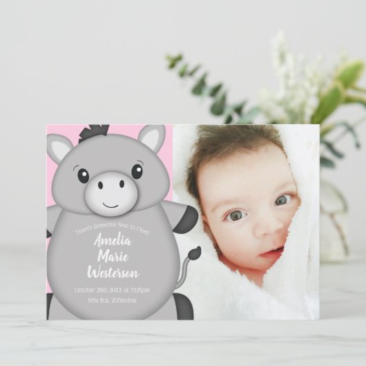 Donkey Baby shower Roze Kaart (Staand voorkant)