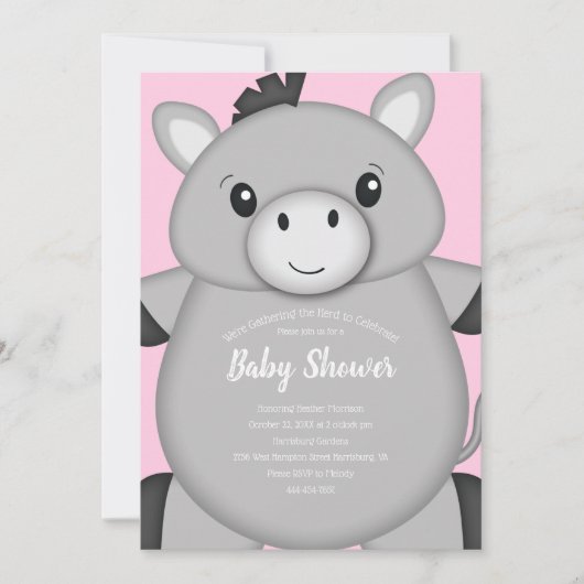 Donkey Baby shower Roze Kaart (Voorkant)