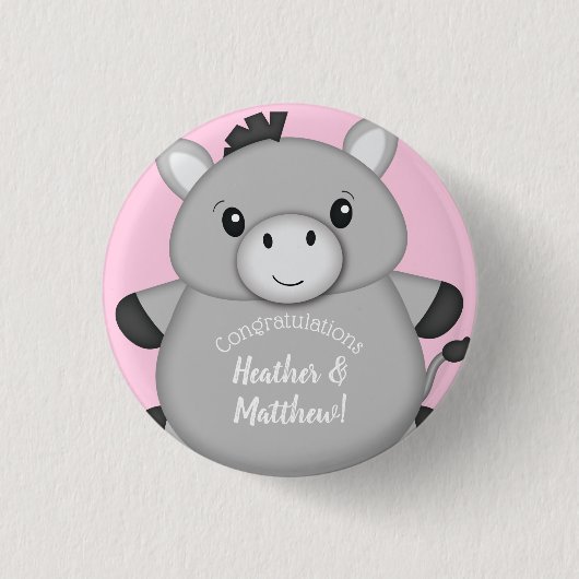 Donkey Baby shower Roze Ronde Button 3,2 Cm (Voorkant)