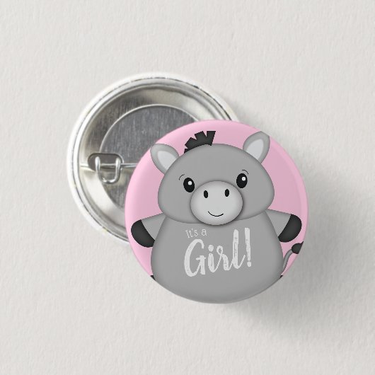 Donkey Baby shower Roze Ronde Button 3,2 Cm (Voorkant /achterkant)