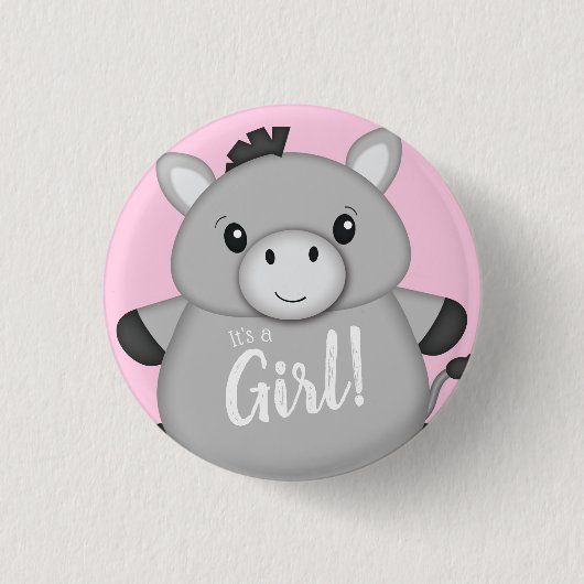Donkey Baby shower Roze Ronde Button 3,2 Cm (Voorkant)