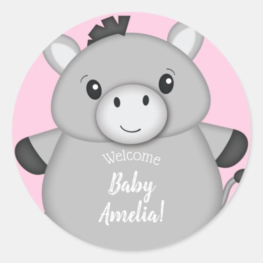 Donkey Baby shower Roze Ronde Sticker (Voorkant)
