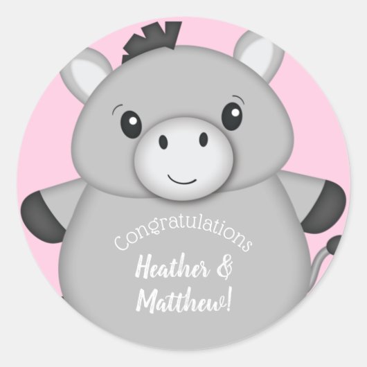 Donkey Baby shower Roze Ronde Sticker (Voorkant)